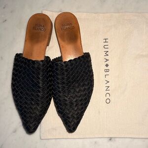 Huma Blanco Black Woven Leather Mules